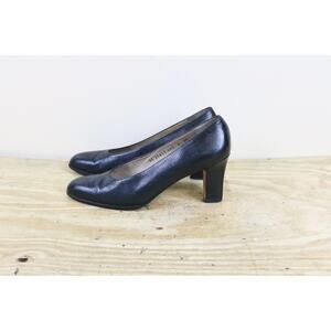 Vintage Salvatore Ferragamo Pumps Shoes 9AA Black Lizard Embossed Leather Heels